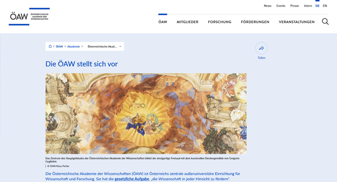 ÖAW Österreichische Akademie der Wissenschaften Webseite