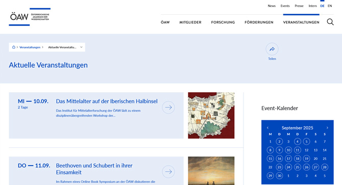 ÖAW Österreichische Akademie der Wissenschaften Webseite